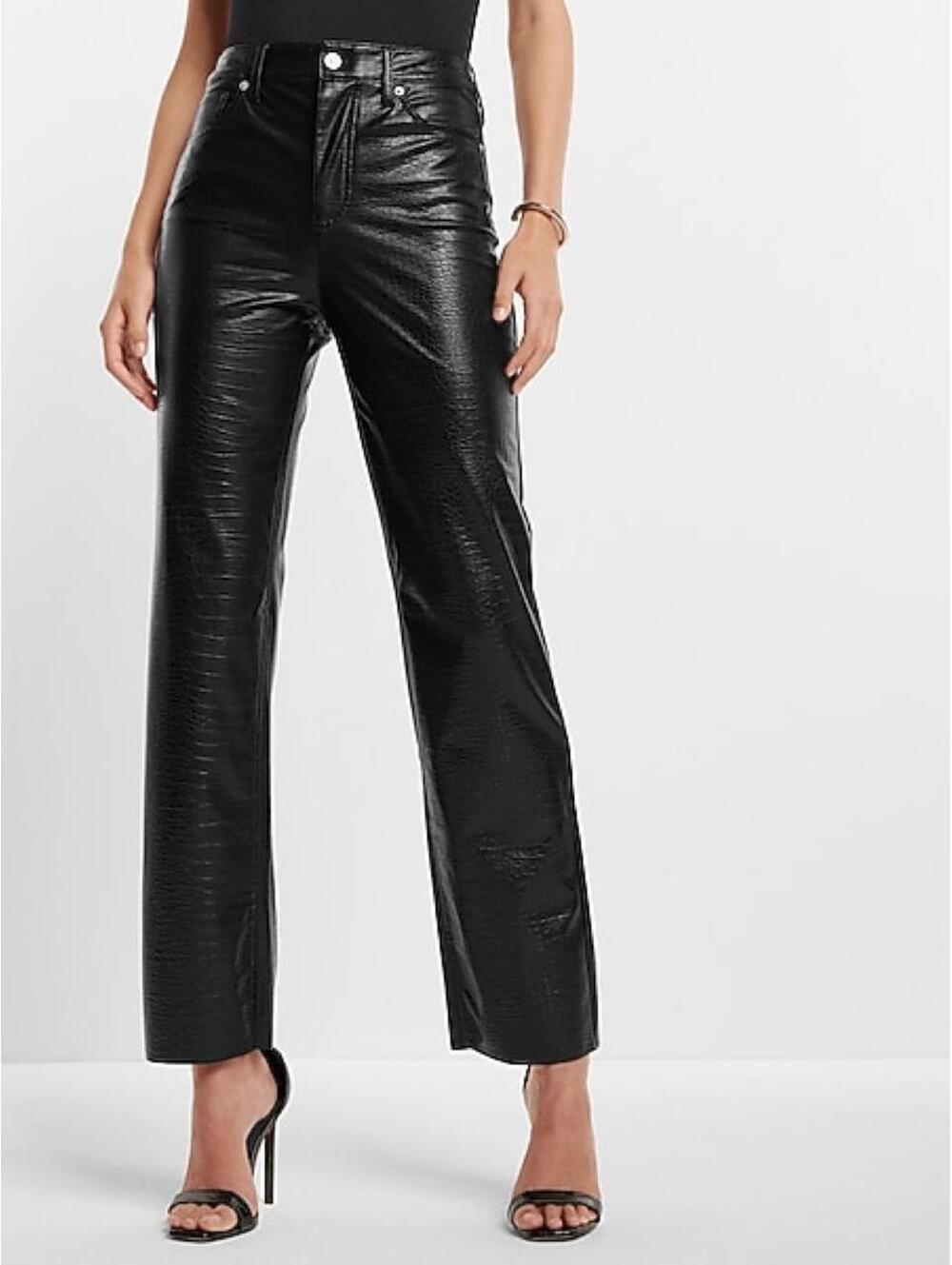 Express Super High Waisted Croc Faux Leather Modern Straight Pan